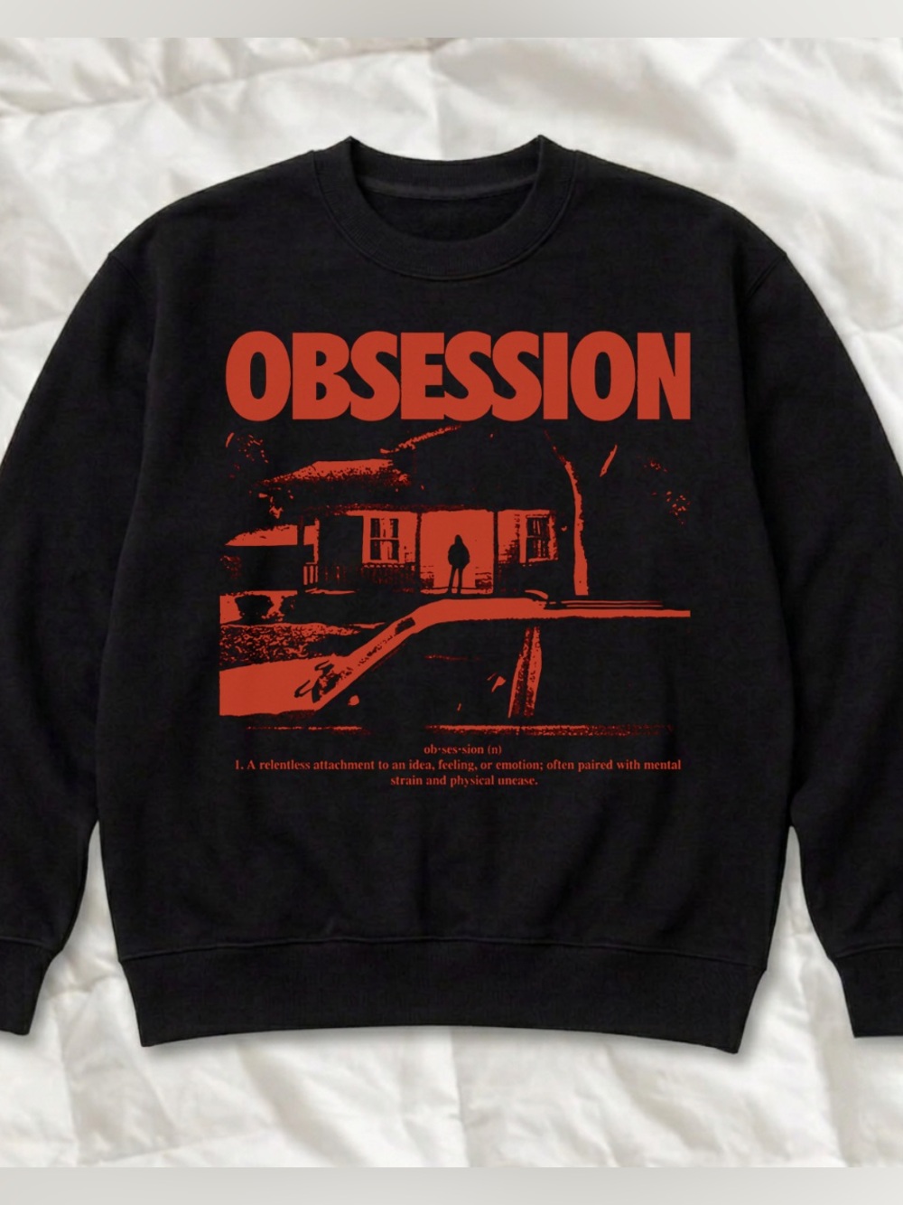 Classic Black 'Obsession' Graphic Crewneck Sweatshirt For Unisex